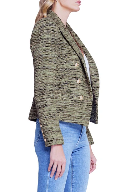 Shop L Agence Brooke Double Breasted Crop Blazer In Olive Multi