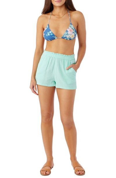 Shop O'neill Carlie Cotton Double Gauze Shorts In Ocean Wave