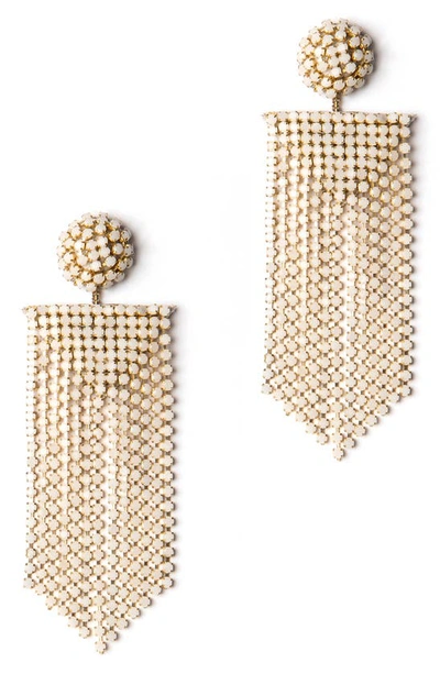 Shop Deepa Gurnani Fanning Crystal Drop Earrings In Ivory