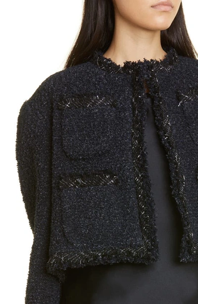 Shop Sacai Crop Tweed Jacket In Black