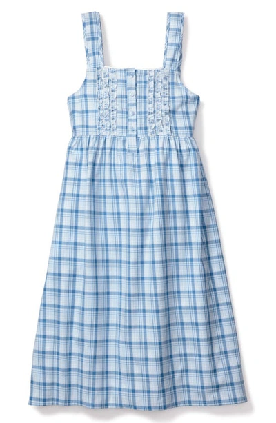 Shop Petite Plume Seafarer Tartan Ruffle Trim Cotton Nightgown In Blue