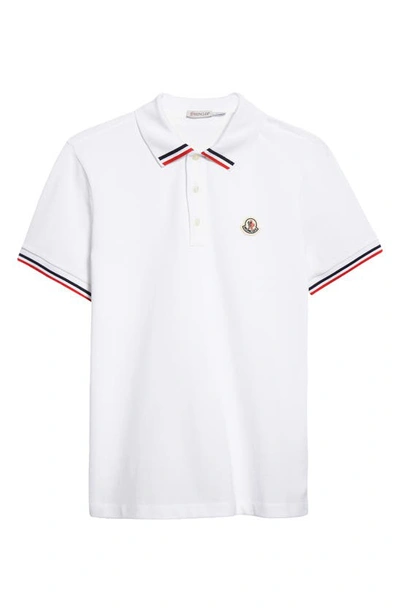 Shop Moncler Tipped Piqué Polo In White