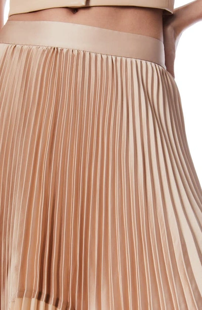 Shop Alice And Olivia Fraley Sunburst Pleat Asymmetric Hem Midi Skirt In Almond