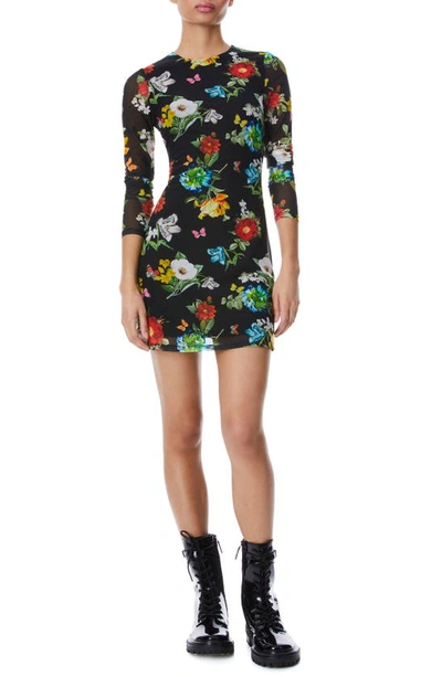 Shop Alice And Olivia Delora Floral Long Sleeve Mesh Dress In Atrium Floral Sm