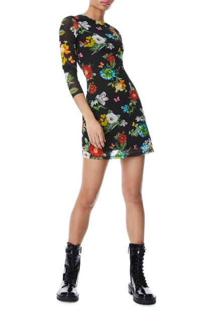 Shop Alice And Olivia Delora Floral Long Sleeve Mesh Dress In Atrium Floral Sm