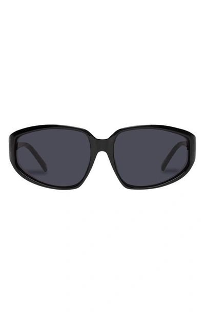 Shop Le Specs Avenger 59mm Wraparound Sunglasses In Black / Smoke Mono