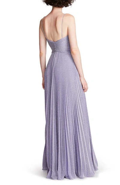 Halston Maycee Pleated Shimmer Jersey Gown In Amethyst
