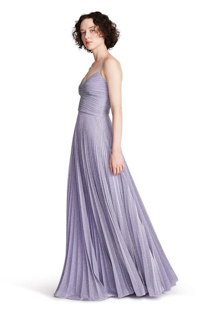 Halston Maycee Pleated Shimmer Jersey Gown In Amethyst