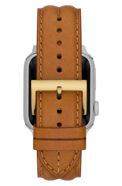 Shop Tory Burch The Kira Leather 20mm Apple Watch® Watchband In Luggage