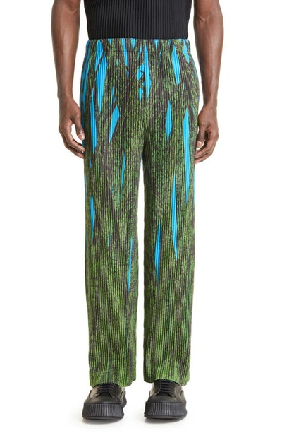 Shop Issey Miyake Grass Field Pleated Straight Leg Pants In 62-green