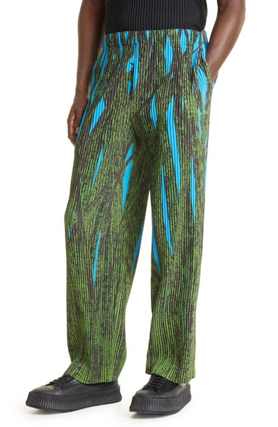 Shop Issey Miyake Grass Field Pleated Straight Leg Pants In 62-green