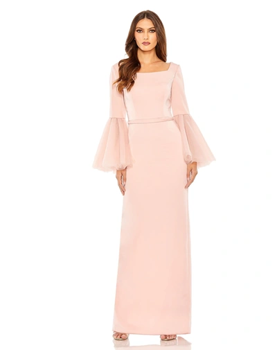 Shop Mac Duggal Flounce Sleeve Square Neck Column Gown In Rose