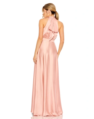 Shop Mac Duggal High Neck Satin High Low Gown In Rose
