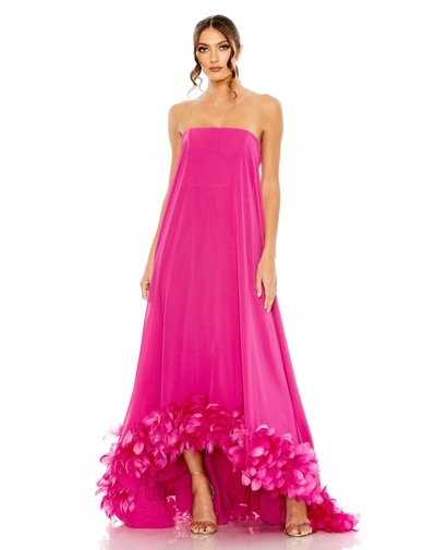 Mac Duggal Strapless Flare Feather Hem Gown In Fuchsia