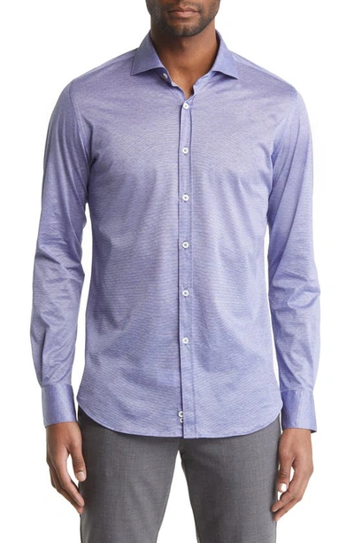 Shop Canali Jersey Button-up Shirt In Blue