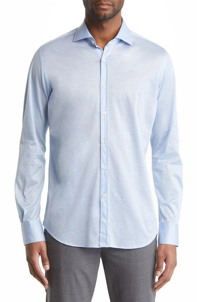 Shop Canali Jersey Button-up Shirt In Light Blue