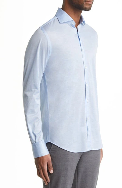 Shop Canali Jersey Button-up Shirt In Light Blue