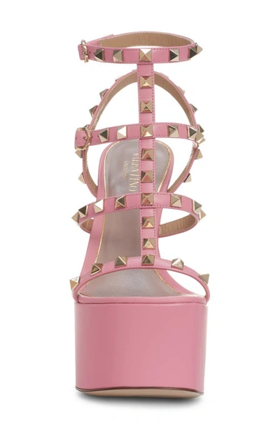 Shop Valentino Rockstud T-strap Platform Sandal In A76 Candy Rose