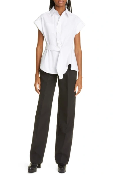 Shop Aknvas Stella Deconstructed Cotton Button-up Blouse In White