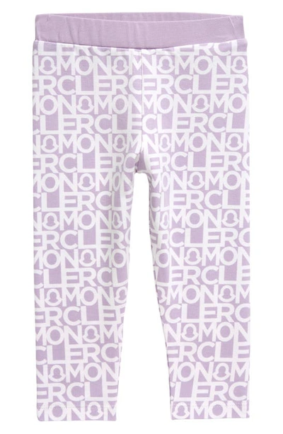 Shop Moncler Kids' Allover Logo Leggings In Purple Print