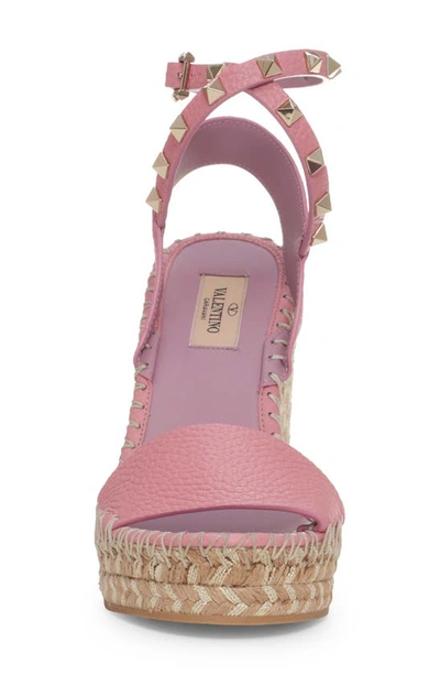 Shop Valentino Rockstud Espadrille Wedge Sandal In 78n Candy Rose/ Misty Mauve