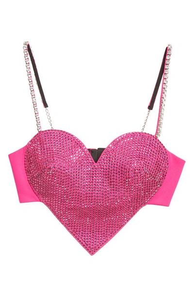 Shop Area Crystal Trim Heart Stretch Wool Crop Top In Fuchsia