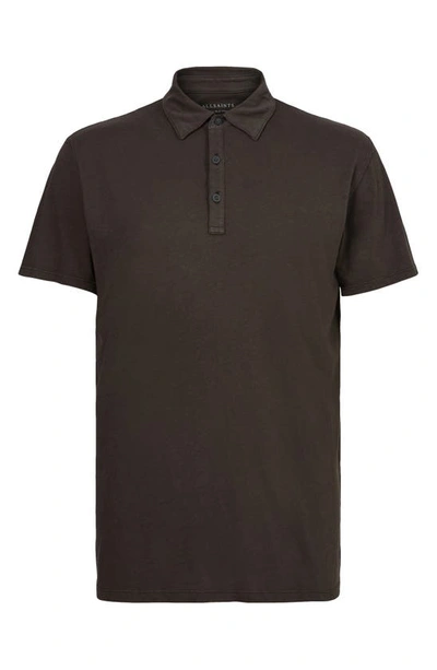 Shop Allsaints Figure Solid Cotton Polo In Washed Black