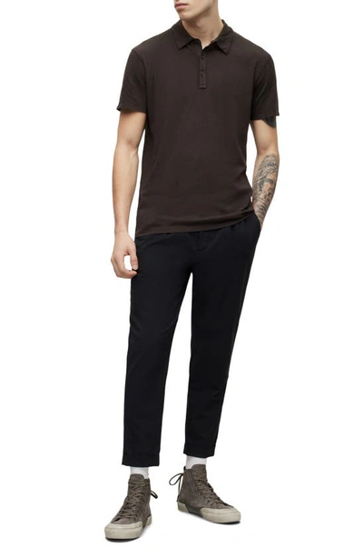 Shop Allsaints Figure Solid Cotton Polo In Washed Black