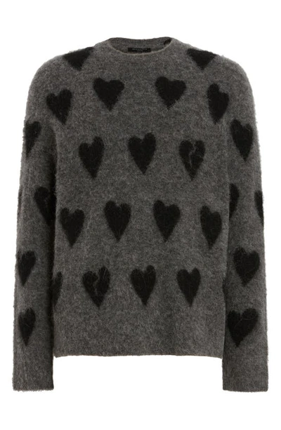 Shop Allsaints Amore Heart Crewneck Sweater In Charcoal/ Black