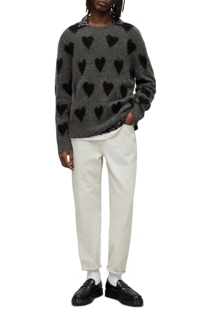 Shop Allsaints Amore Heart Crewneck Sweater In Charcoal/ Black