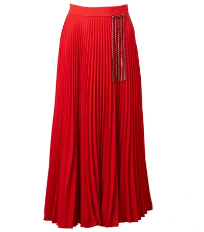 Shop Christopher Kane Crystal Fringe Pleated Skirt In Red