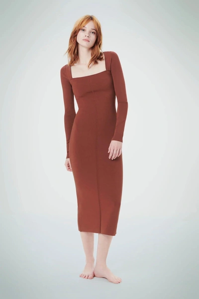 Shop Victoria Beckham Fitted Square Neck Dress In Brown