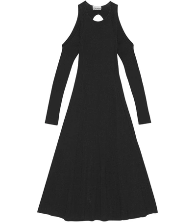 Shop Ganni Melange Open Back Midi Dress In Black