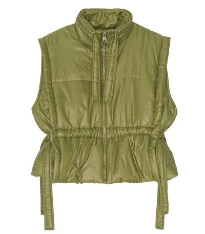 Shop Ganni Shiny Quilt Vest In Green