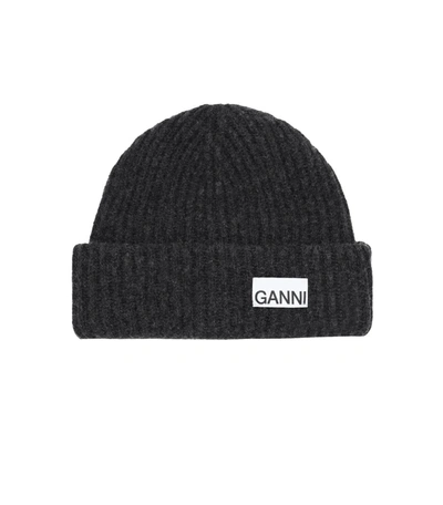 Shop Ganni Wool Beanie In Black
