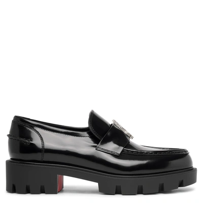 Shop Christian Louboutin Cl Moc Black Leather Strass Loafers