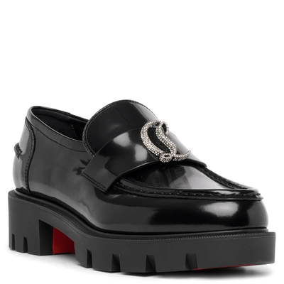 Shop Christian Louboutin Cl Moc Black Leather Strass Loafers