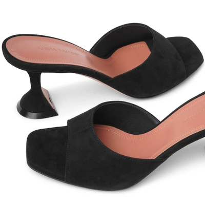Shop Amina Muaddi Lupita 70 Black Suede Mule Sandals