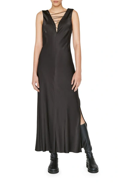 Shop Frame Lace Front Satin Maxi Dress In Noir