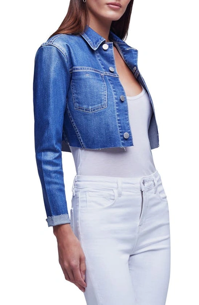 L Agence Wesley Raw Hem Crop Denim Trucker Jacket In Regal Coated