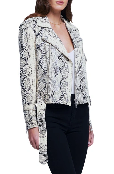L'agence Baldwin Leather Jacket in White/Black Snake