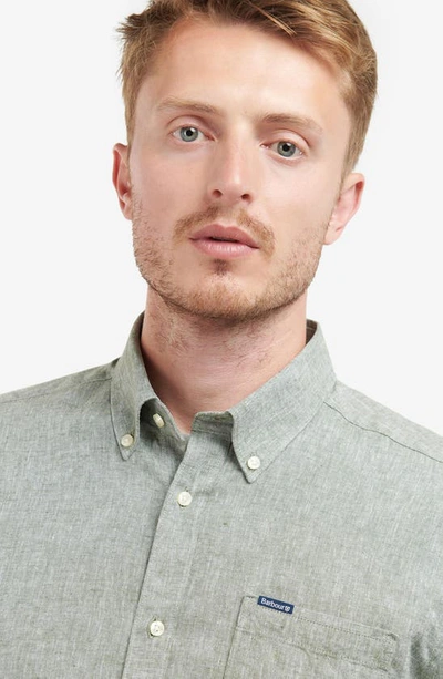 Barbour Nelson Tailored Fit Long Sleeve Button Down Shirt In Bleached Olive