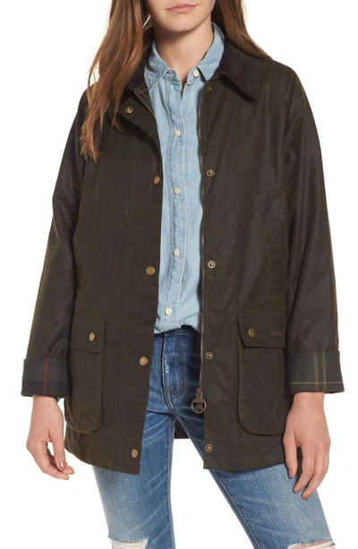 Barbour Beadnell Polarquilt Plaid-trim Utility Coat In Olive