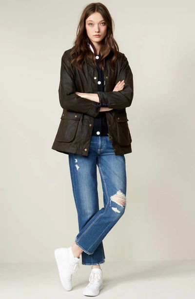 Barbour Beadnell Polarquilt Plaid-trim Utility Coat In Olive