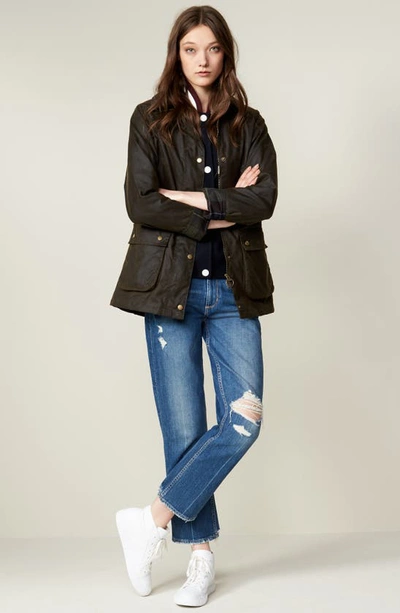 Barbour Beadnell Polarquilt Plaid-trim Utility Coat In Olive