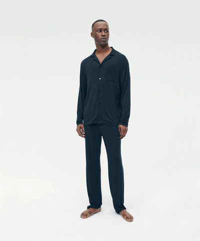 Shop Naadam Pajama Button Up Shirt Set In Black
