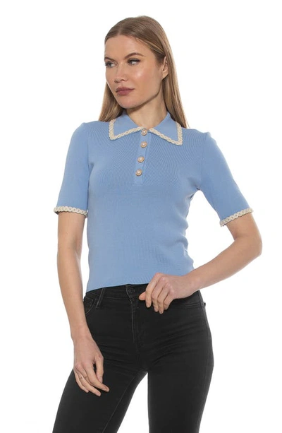 Shop Alexia Admor Collared Knit Short Sleeve Top In Halogen Blue