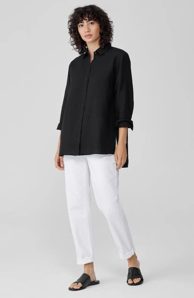 Shop Eileen Fisher Classic Collar Easy Linen Button-up Shirt In Black