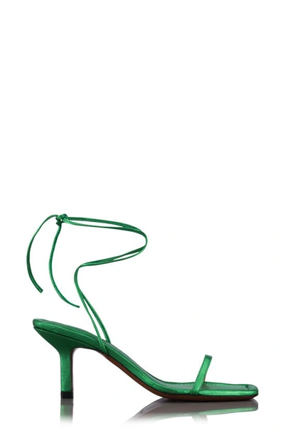 Shop Frame Le Ozzie Ankle Wrap Sandal In Bright Peridot Metallic