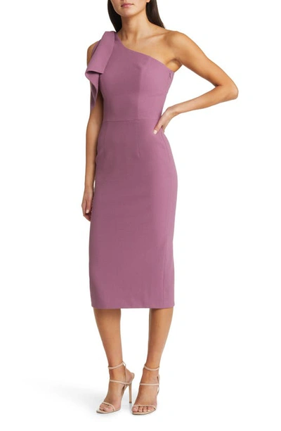 Shop Dress The Population Tiffany One-shoulder Midi Dress In Orchid